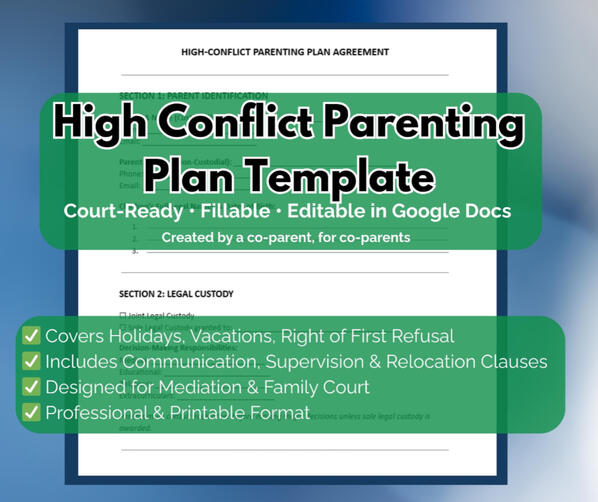 High Conflict Parenting Plan Template
